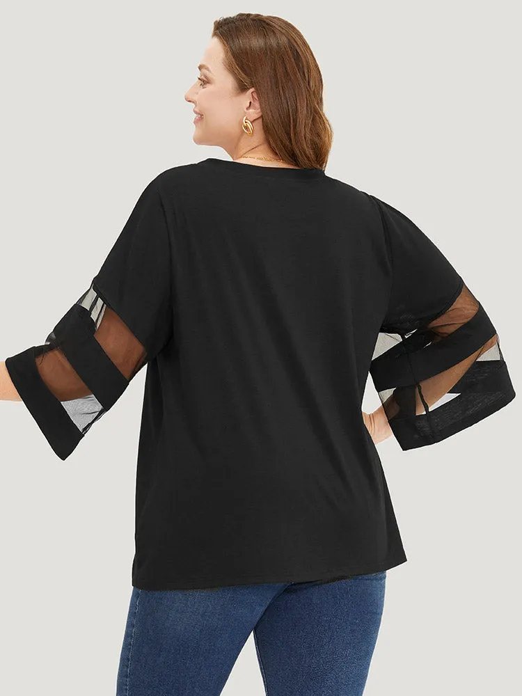 Solid Mesh Patchwork V Neck T-shirt sold by Bloomchic product image thumbnail 5