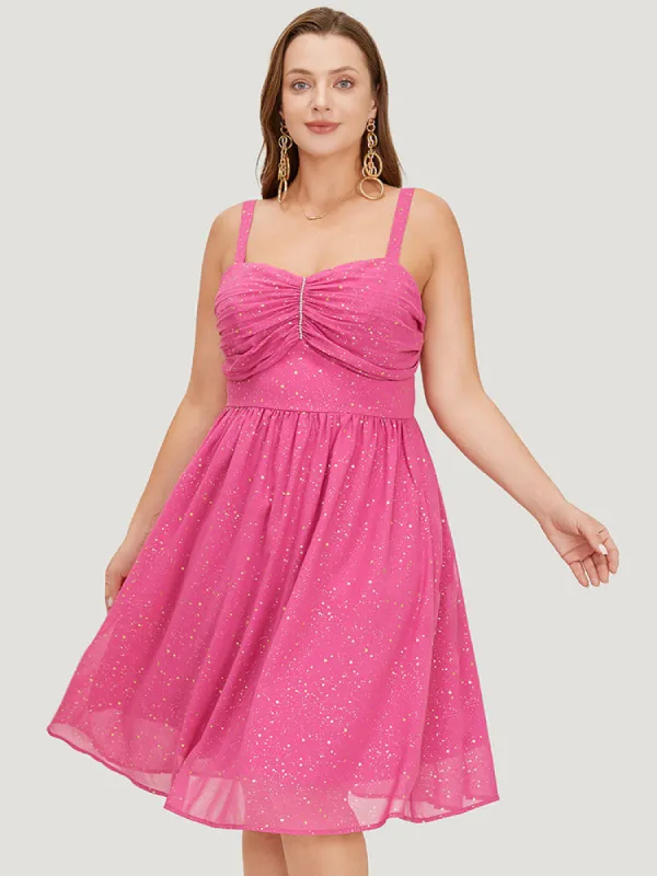 Glitter Polka Dot Ruched Rhinestone Detail Pocket Zipper Cami Dress sold by Bloomchic