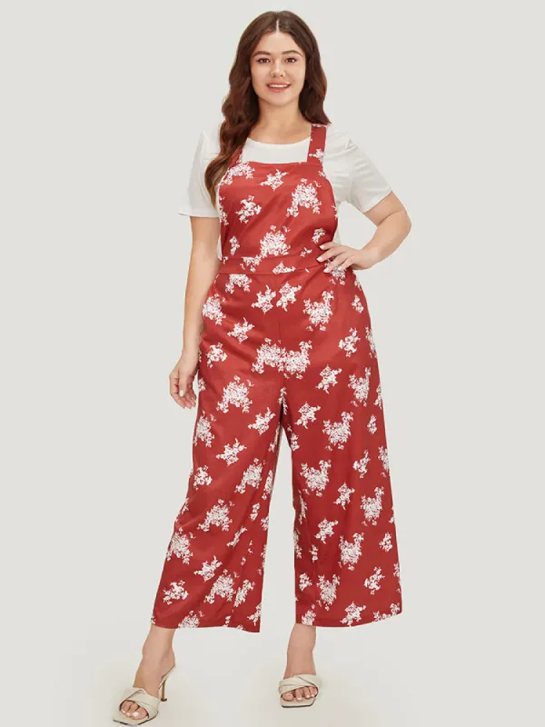 Floral Print Pocket Crossover Back Overall Jumpsuit sold by Bloomchic