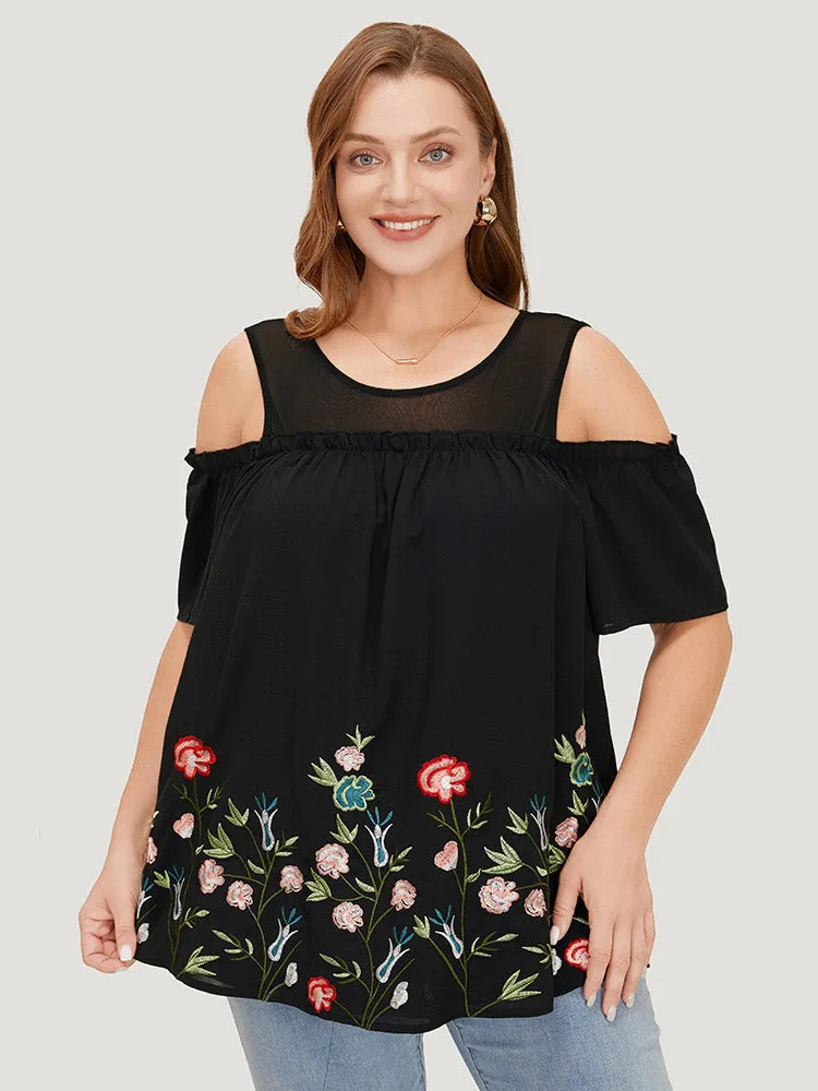 Floral Embroidered Frill Trim Cold Shoulder Blouse sold by Bloomchic product image thumbnail 4