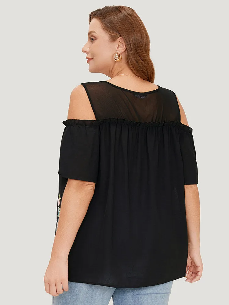 Floral Embroidered Frill Trim Cold Shoulder Blouse sold by Bloomchic product image thumbnail 5