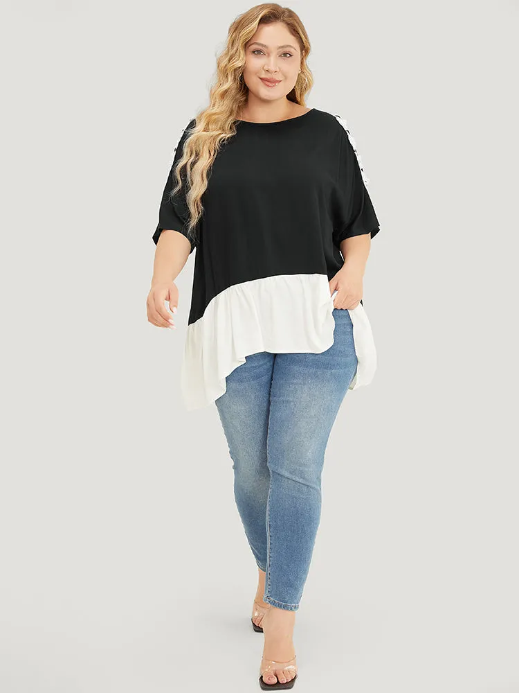 Floral Appliques Patchwork Asymmetrical Hem Cold Shoulder Blouse sold by Bloomchic product image thumbnail 4