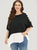 Floral Appliques Patchwork Asymmetrical Hem Cold Shoulder Blouse sold by Bloomchic