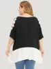 Floral Appliques Patchwork Asymmetrical Hem Cold Shoulder Blouse sold by Bloomchic