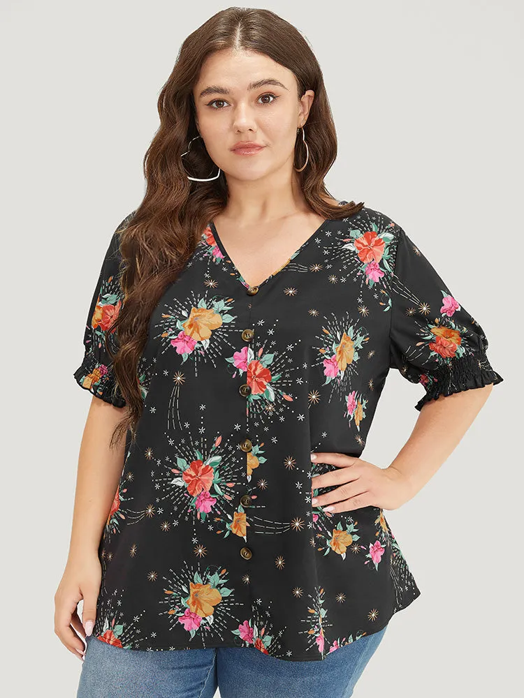 Floral Shirred Puff Sleeve Blouse sold by Bloomchic