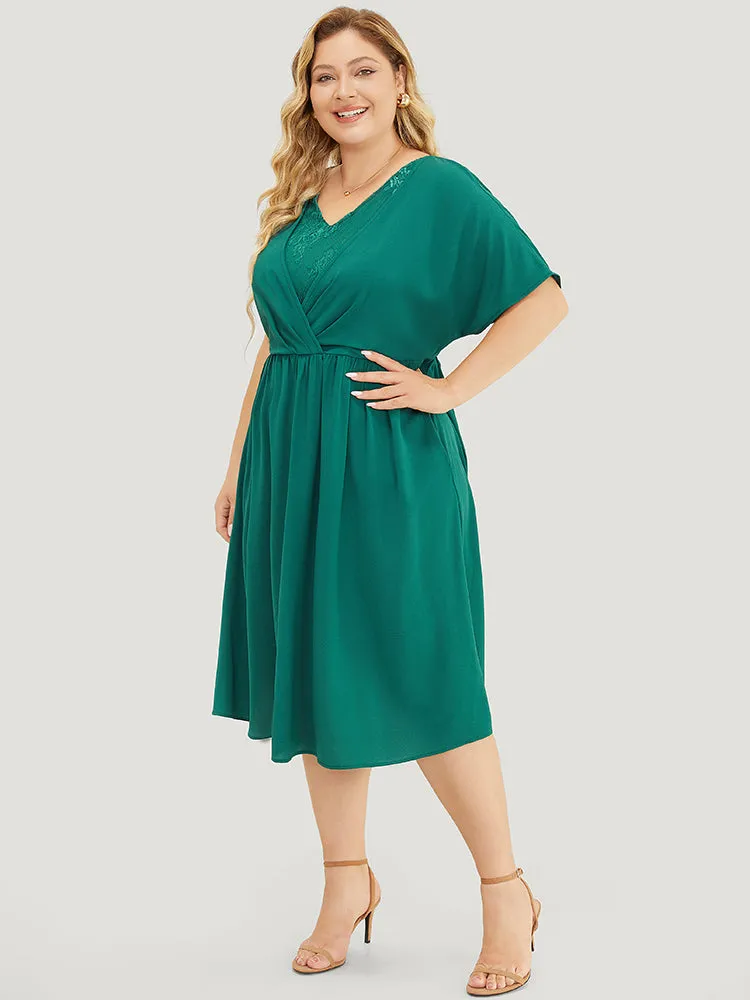 Plain Lace Patchwork Pleated Pocket Ruffle Hem Dress sold by Bloomchic product image thumbnail 5