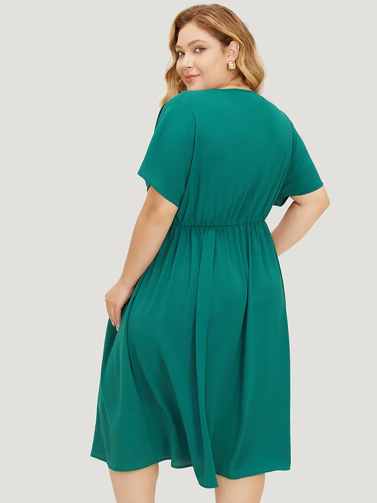 Plain Lace Patchwork Pleated Pocket Ruffle Hem Dress sold by Bloomchic product image thumbnail 2