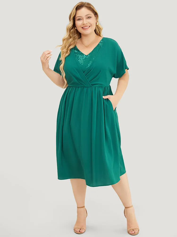 Plain Lace Patchwork Pleated Pocket Ruffle Hem Dress sold by Bloomchic product image thumbnail 4