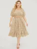 Ditsy Floral Pocket Puff Sleeve Shirred Ruffle Trim Dress sold by Bloomchic