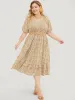 Ditsy Floral Pocket Puff Sleeve Shirred Ruffle Trim Dress sold by Bloomchic