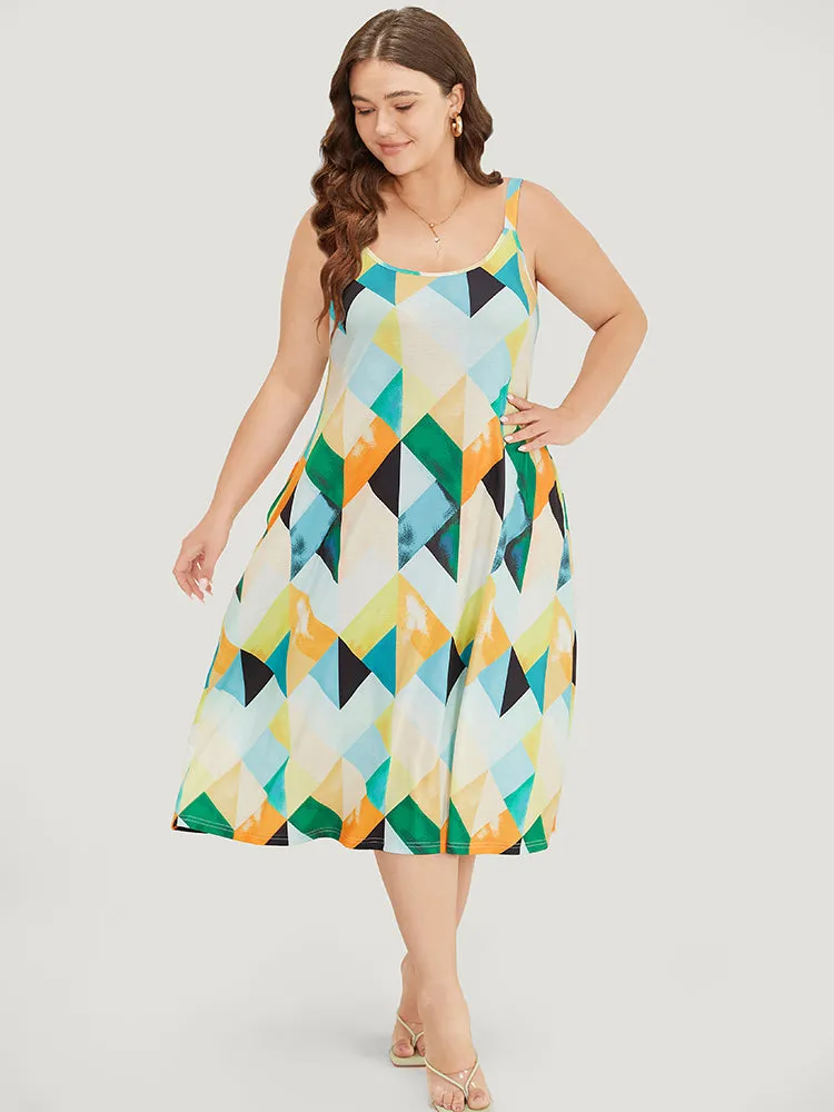 Geometric Print Ruffles Pocket Spaghetti Strap Dress sold by Bloomchic product image thumbnail 4