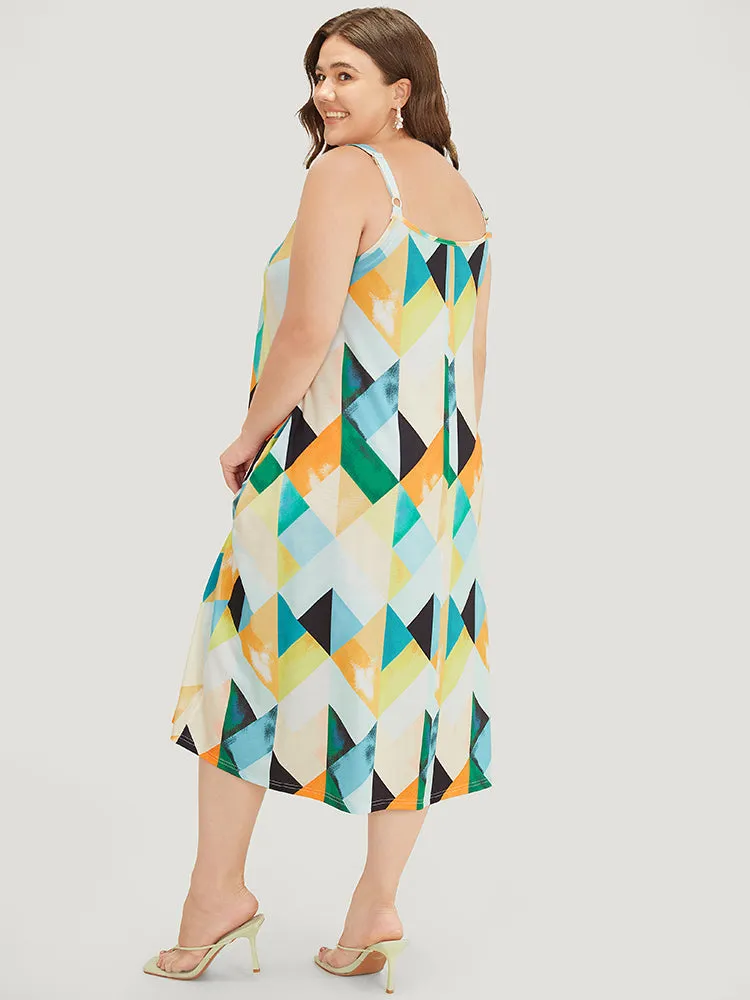 Geometric Print Ruffles Pocket Spaghetti Strap Dress sold by Bloomchic product image thumbnail 5