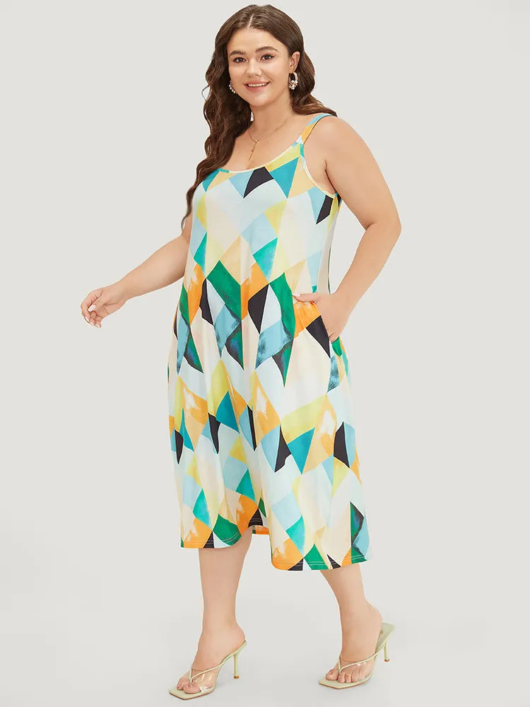 Geometric Print Ruffles Pocket Spaghetti Strap Dress sold by Bloomchic product image thumbnail 2