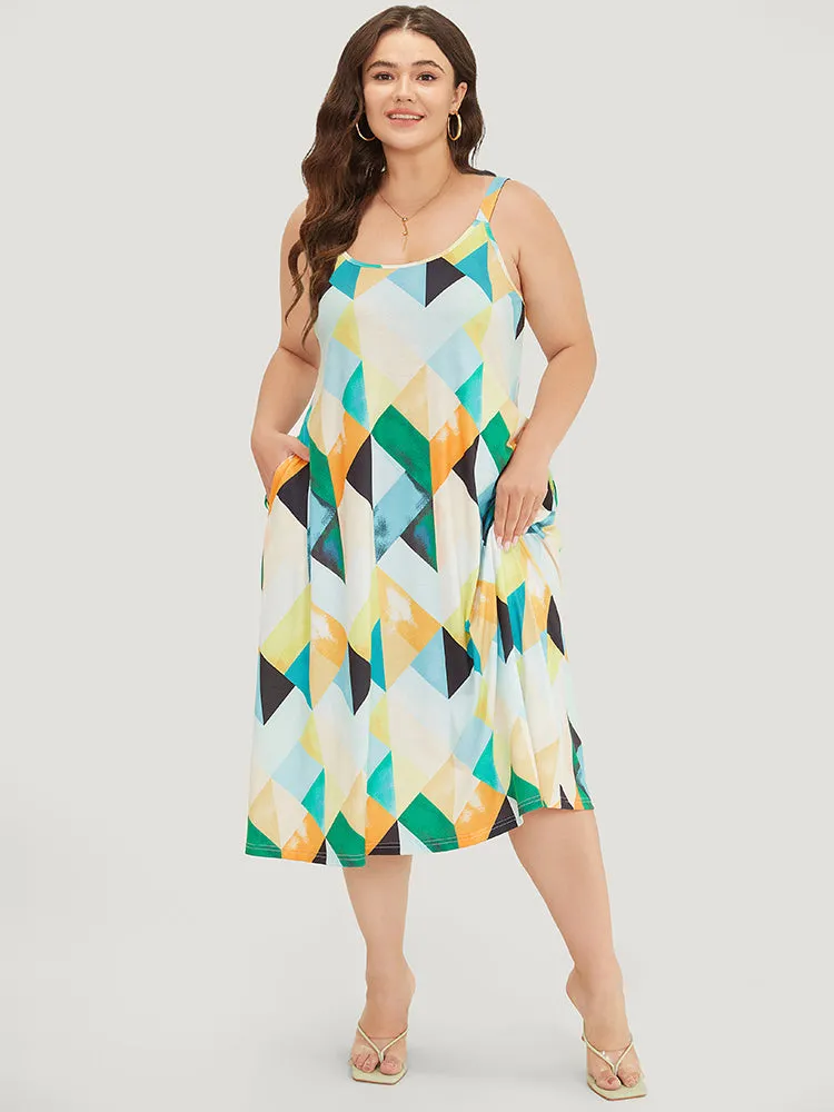 Geometric Print Ruffles Pocket Spaghetti Strap Dress sold by Bloomchic product image thumbnail 3