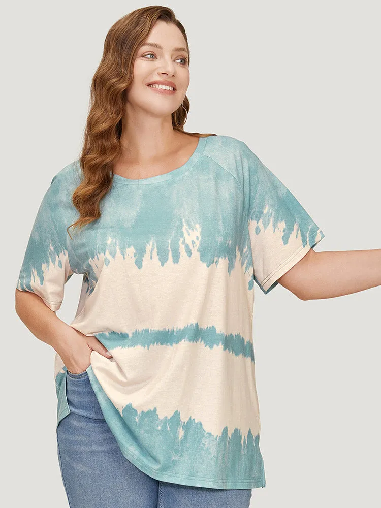 Tie Dye Raglan Sleeve Split Hem T-shirt sold by Bloomchic