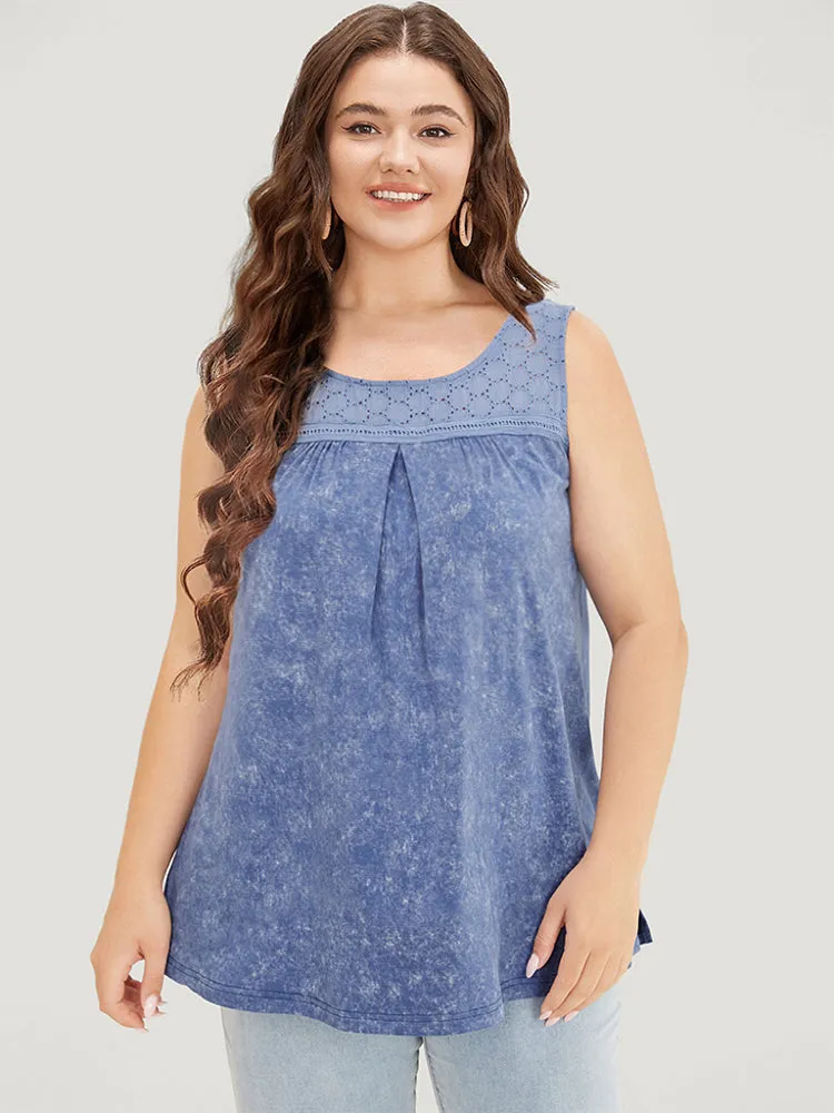 Solid Plicated Detail Crochet Lace Tank Top sold by Bloomchic