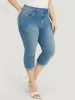 Very Stretchy High Rise Medium Wash Roll Hem Cropped Jeans sold by Bloomchic