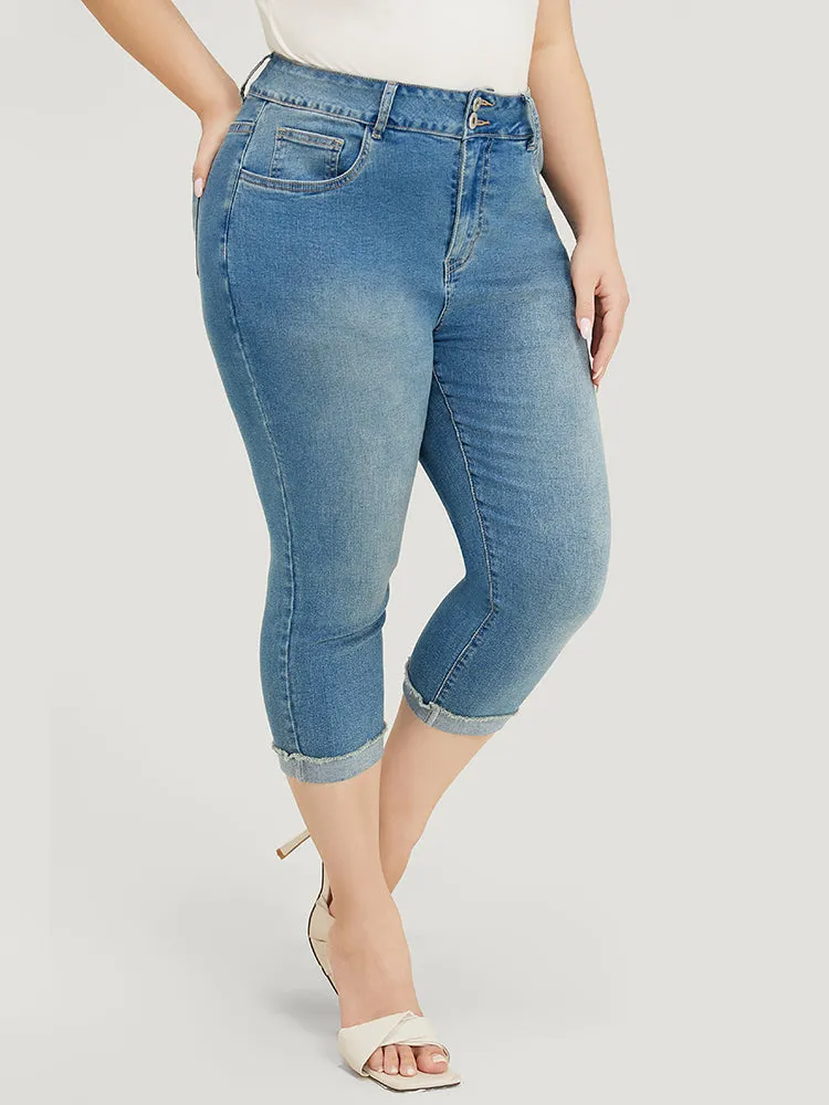 Very Stretchy High Rise Medium Wash Roll Hem Cropped Jeans sold by Bloomchic product image thumbnail 4