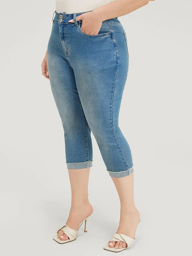 Very Stretchy High Rise Medium Wash Roll Hem Cropped Jeans sold by Bloomchic product image thumbnail 5