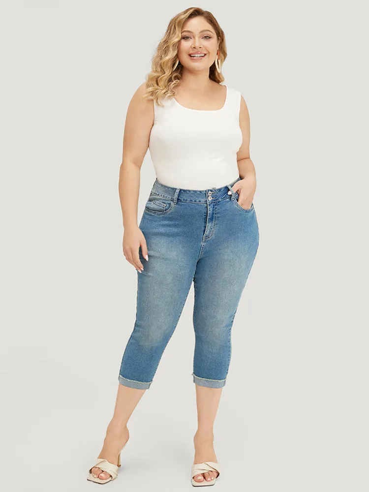 Very Stretchy High Rise Medium Wash Roll Hem Cropped Jeans sold by Bloomchic product image thumbnail 2