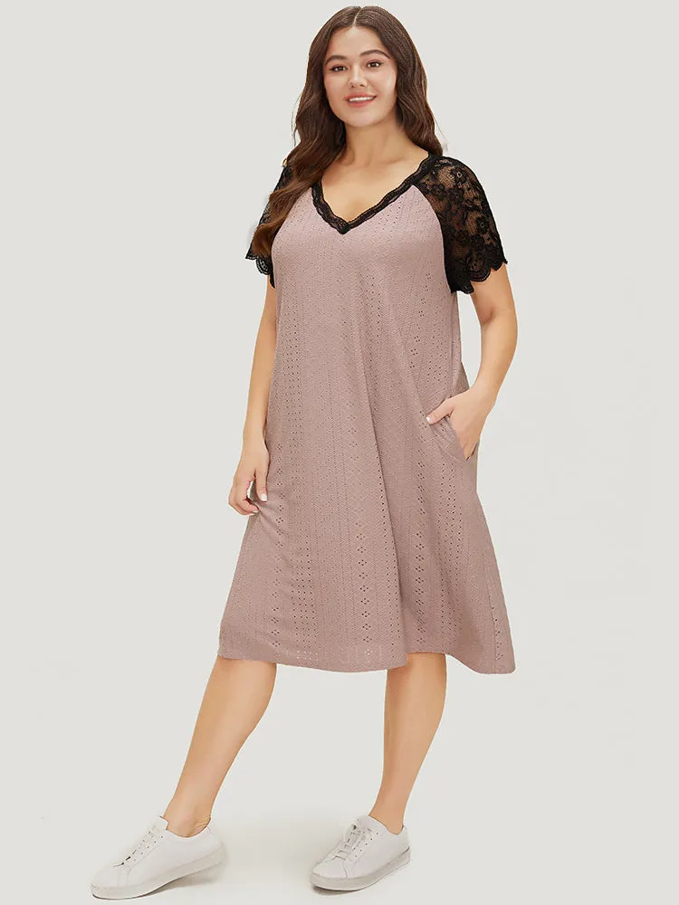 Plain Patchwork Lace Sleeve Pocket Broderie Anglaise Dress sold by Bloomchic product image thumbnail 5