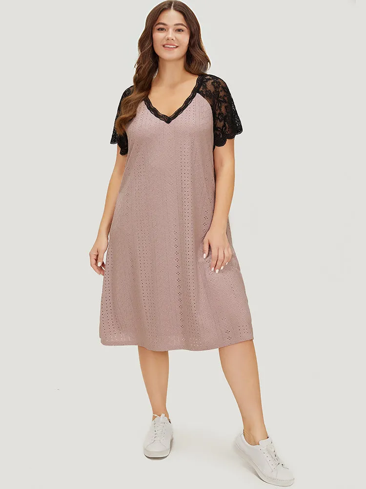 Plain Patchwork Lace Sleeve Pocket Broderie Anglaise Dress sold by Bloomchic product image thumbnail 3