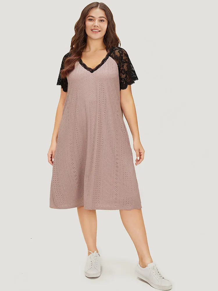 Plain Patchwork Lace Sleeve Pocket Broderie Anglaise Dress sold by Bloomchic product image thumbnail 4