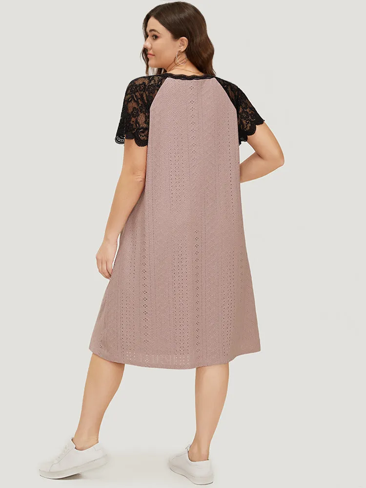 Plain Patchwork Lace Sleeve Pocket Broderie Anglaise Dress sold by Bloomchic product image thumbnail 2
