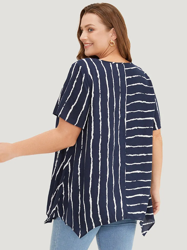 Striped Patchwork Hanky Hem Blouse sold by Bloomchic product image thumbnail 2