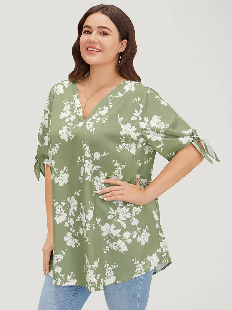 Floral Knot Sleeve V Neck Blouse sold by Bloomchic product image thumbnail 3