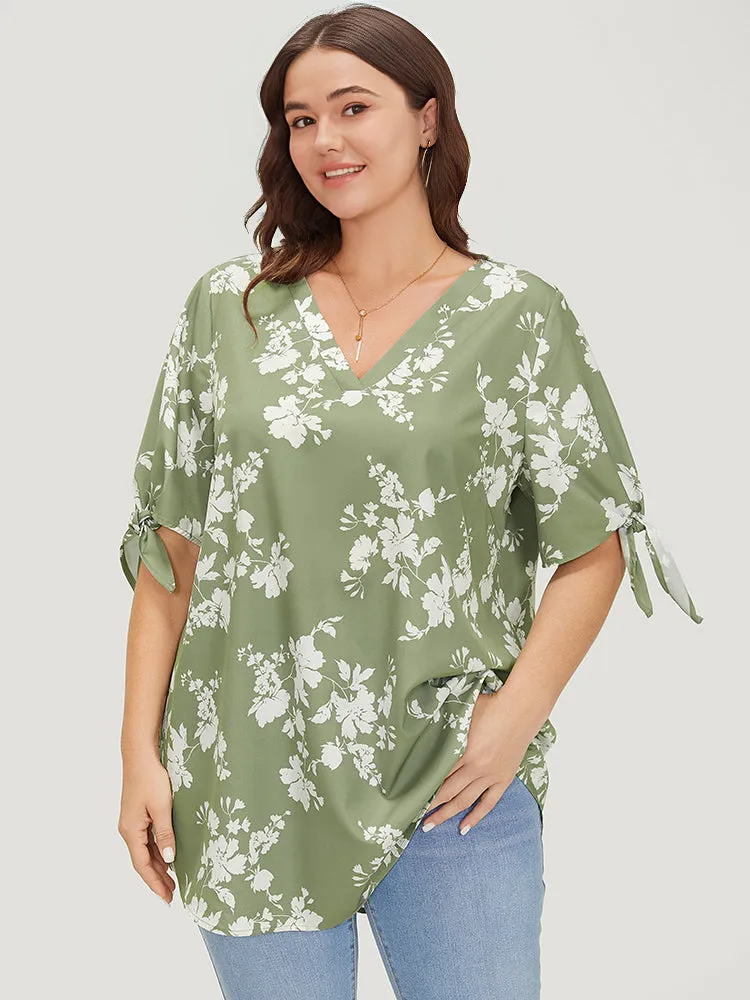Floral Knot Sleeve V Neck Blouse sold by Bloomchic product image thumbnail 2