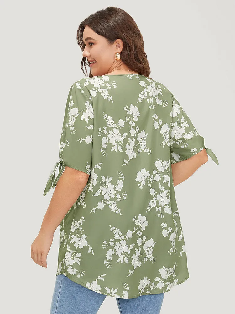 Floral Knot Sleeve V Neck Blouse sold by Bloomchic product image thumbnail 5