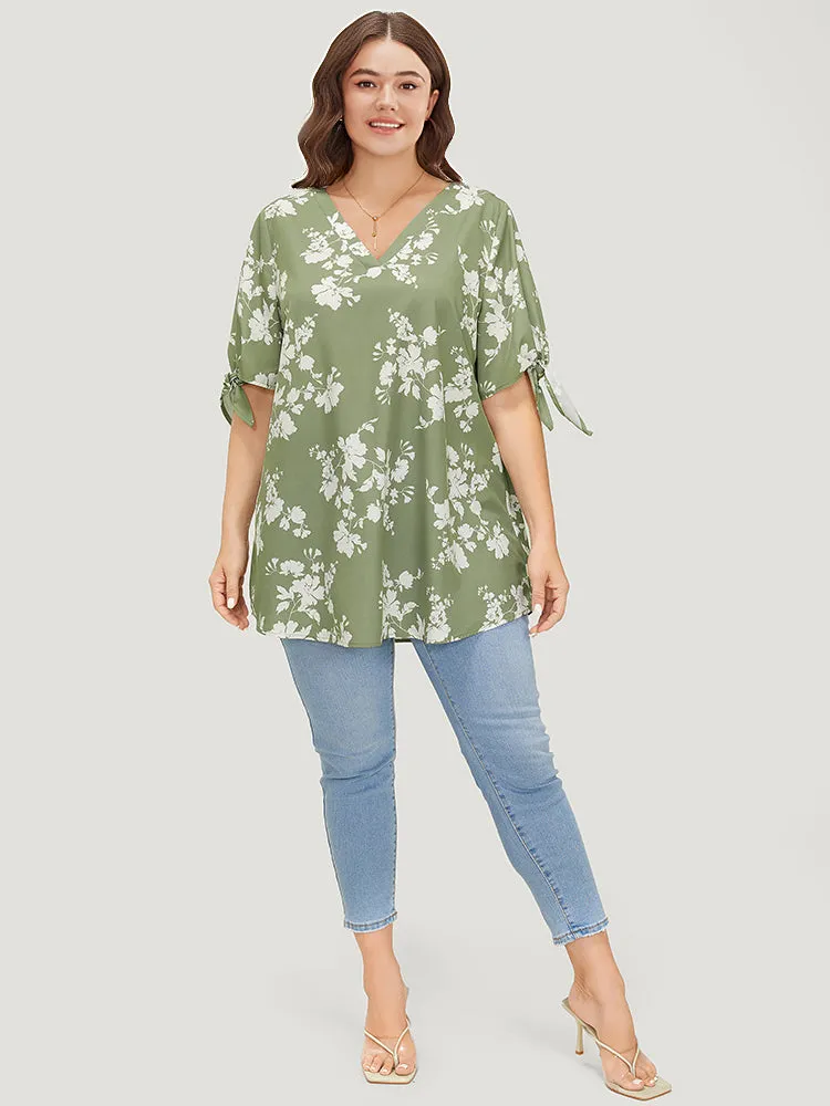 Floral Knot Sleeve V Neck Blouse sold by Bloomchic product image thumbnail 4