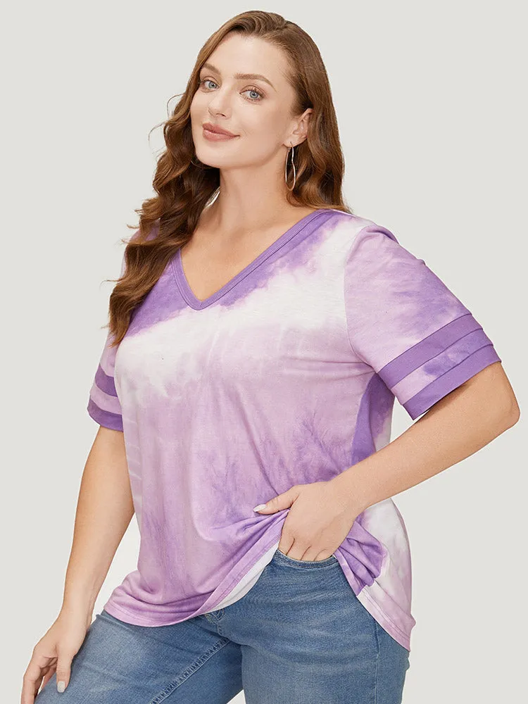 Tie Dye V Neck Contrast Trim T-shirt sold by Bloomchic product image thumbnail 5