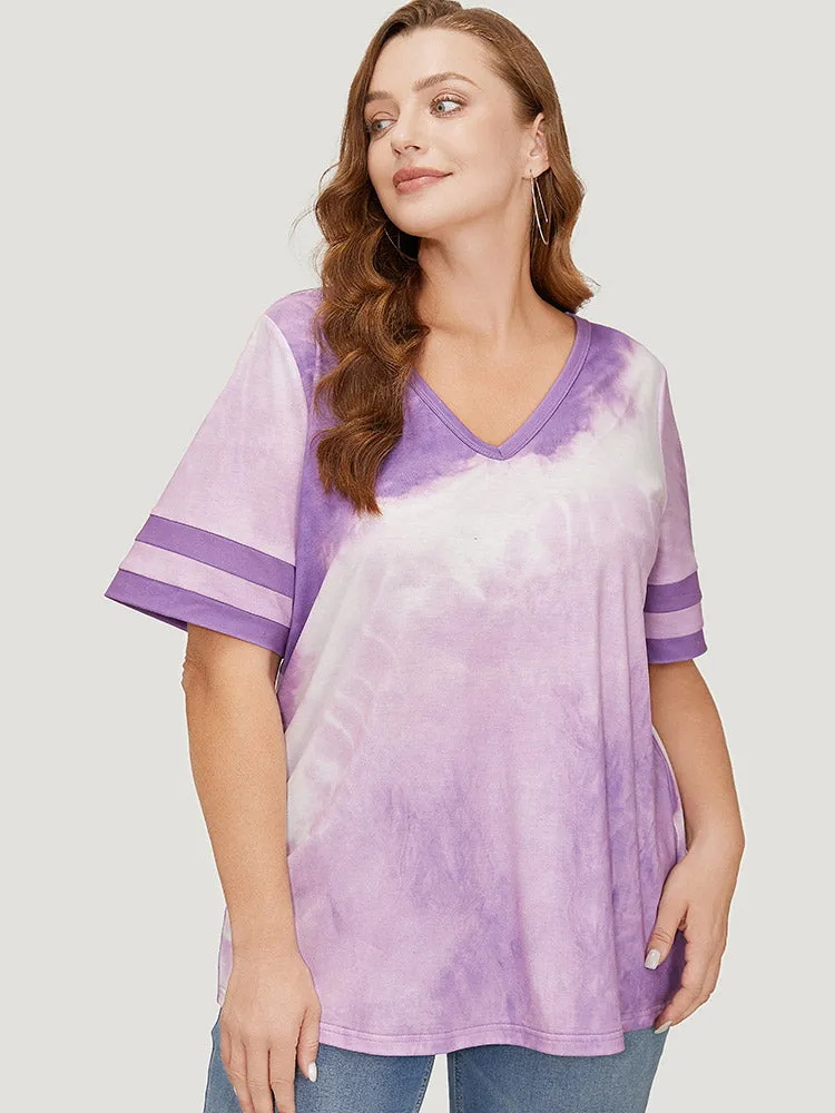 Tie Dye V Neck Contrast Trim T-shirt sold by Bloomchic product image thumbnail 3