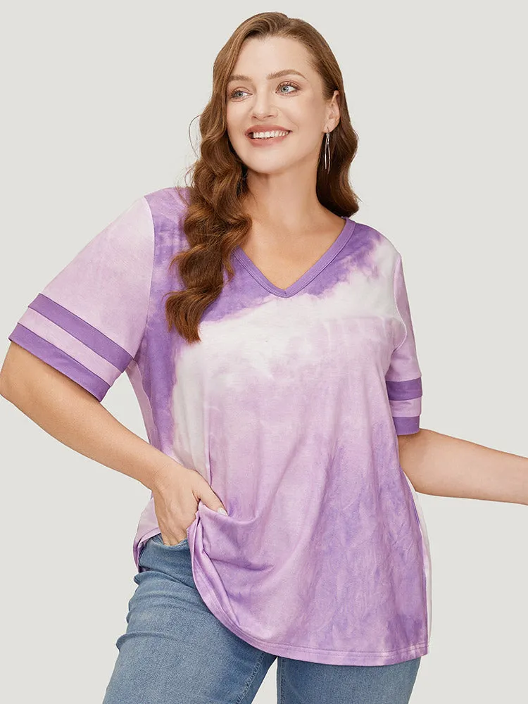 Tie Dye V Neck Contrast Trim T-shirt sold by Bloomchic product image thumbnail 4