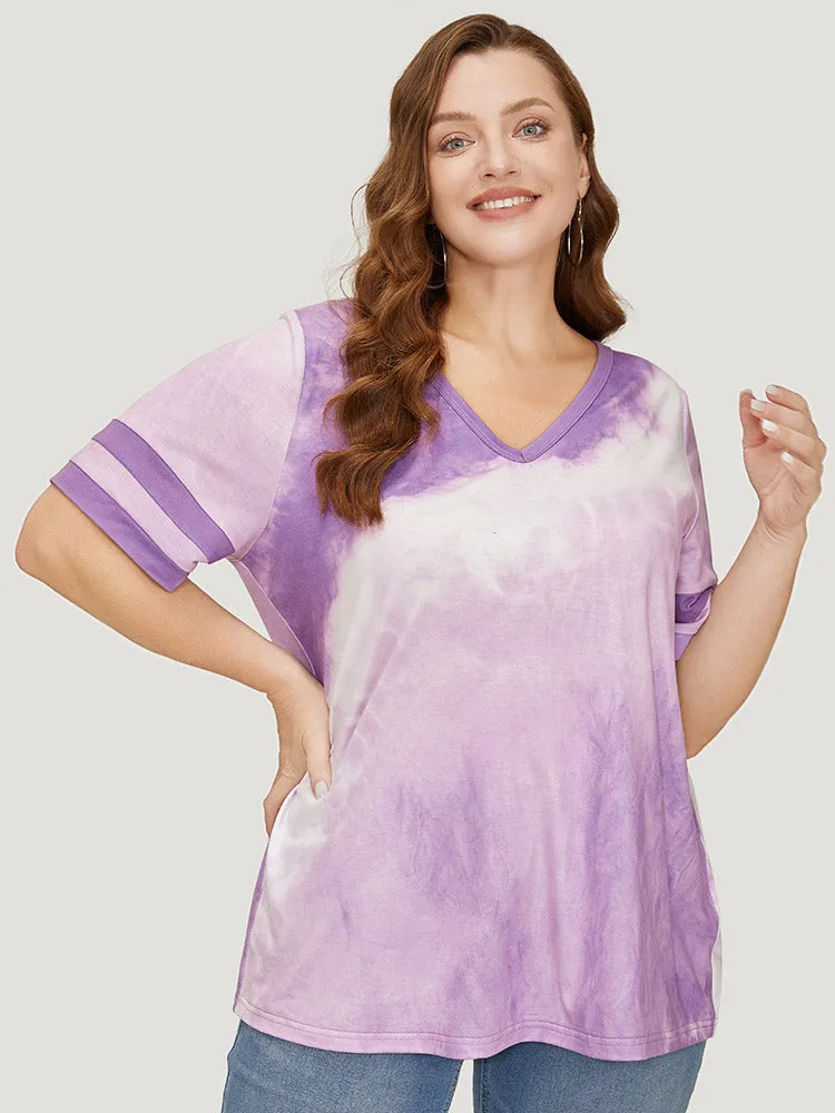 Tie Dye V Neck Contrast Trim T-shirt sold by Bloomchic