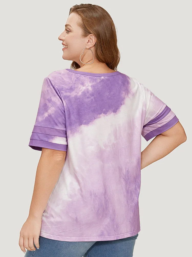 Tie Dye V Neck Contrast Trim T-shirt sold by Bloomchic product image thumbnail 2