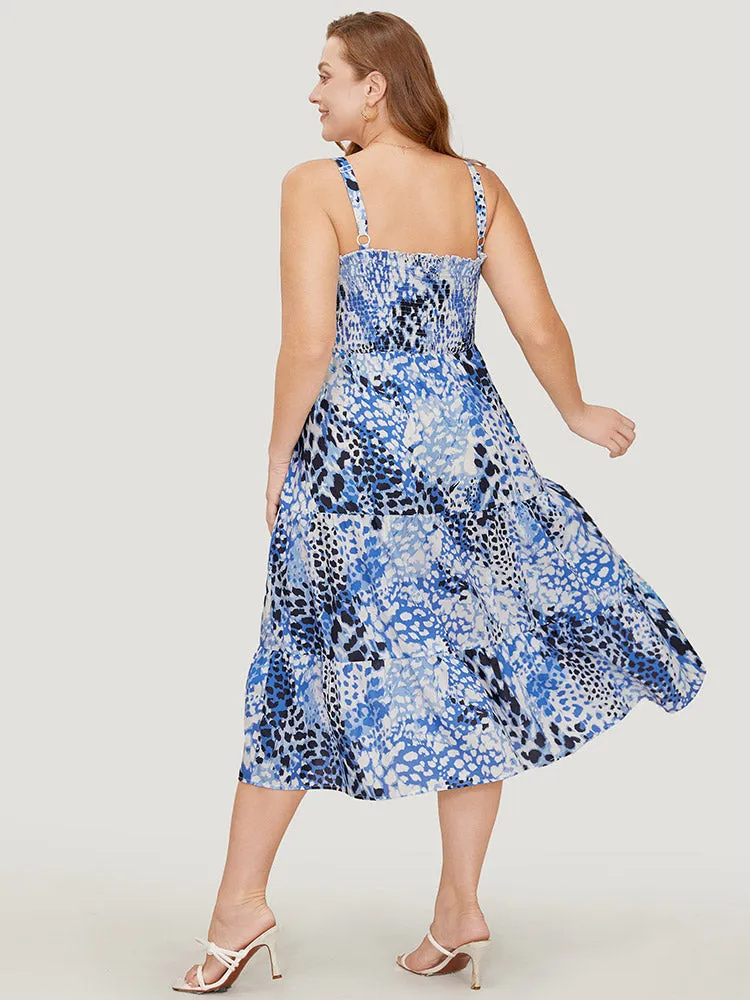 Leopard Print Shirred Pocket Frill Trim Cami Dress sold by Bloomchic product image thumbnail 2