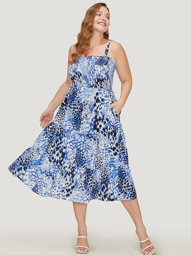 Leopard Print Shirred Pocket Frill Trim Cami Dress sold by Bloomchic