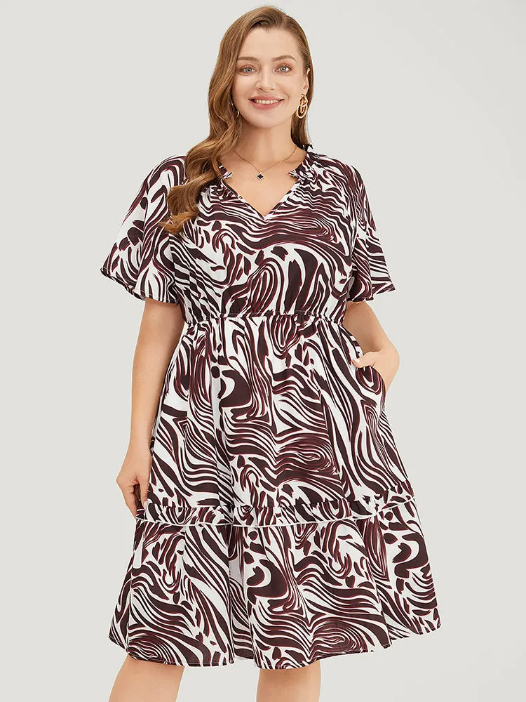 Zebra Print Frill Trim Pocket Ruffle Sleeve Dress sold by Bloomchic