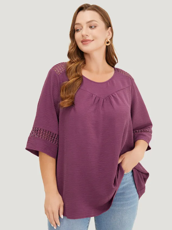Solid Gathered Lace Patchwork Blouse sold by Bloomchic