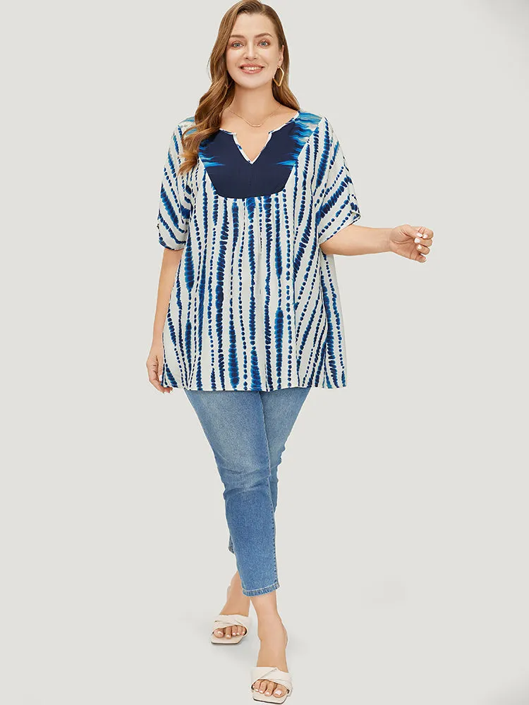 Tie Dye Patchwork Batwing Sleeve Notched Neck Blouse sold by Bloomchic product image thumbnail 5