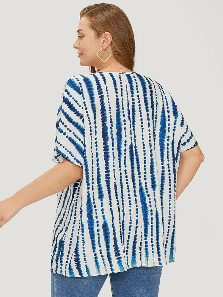 Tie Dye Patchwork Batwing Sleeve Notched Neck Blouse sold by Bloomchic product image thumbnail 2