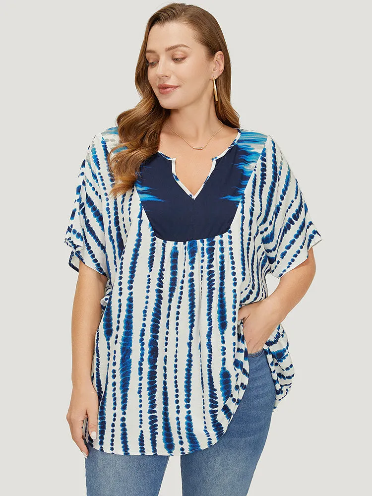 Tie Dye Patchwork Batwing Sleeve Notched Neck Blouse sold by Bloomchic product image thumbnail 3