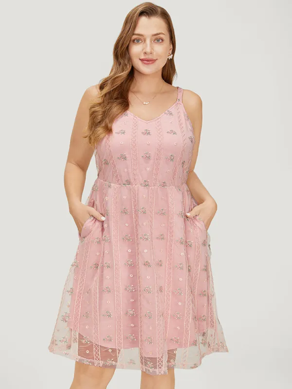 Floral Embroidered Mesh Pocket Cami Dress sold by Bloomchic