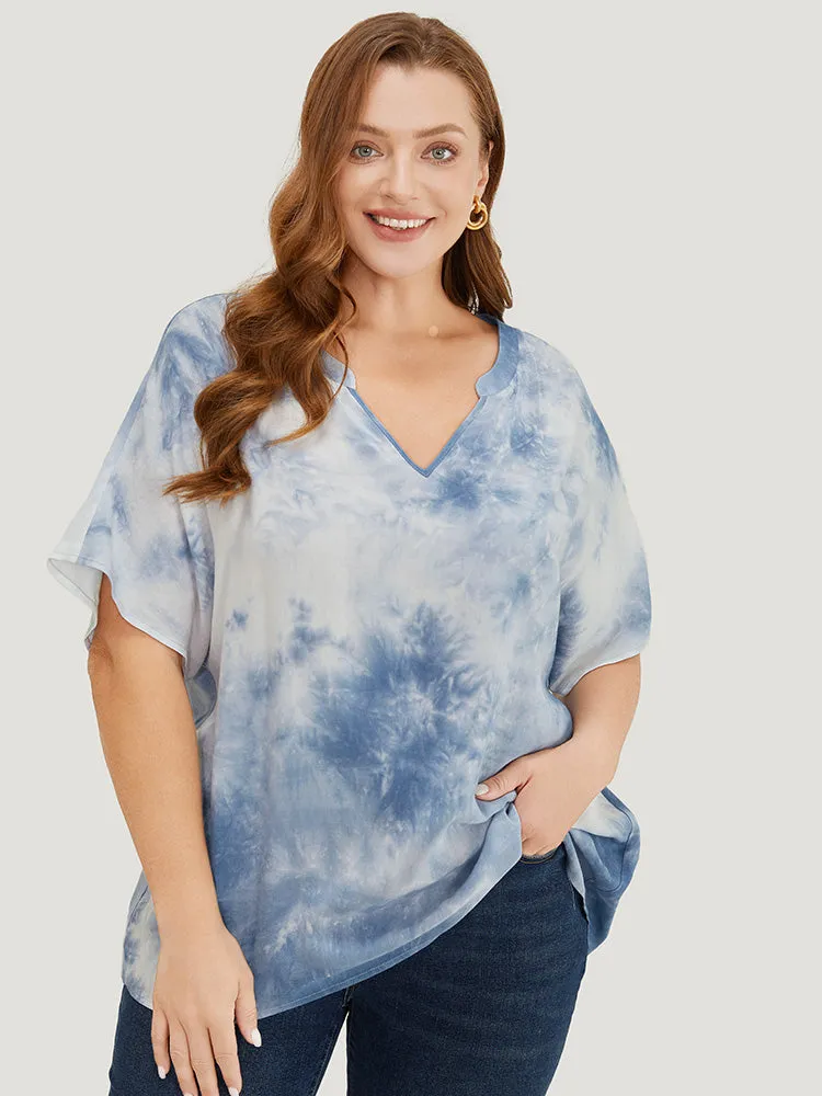 Tie Dye Notched Dolman Sleeve Blouse sold by Bloomchic
