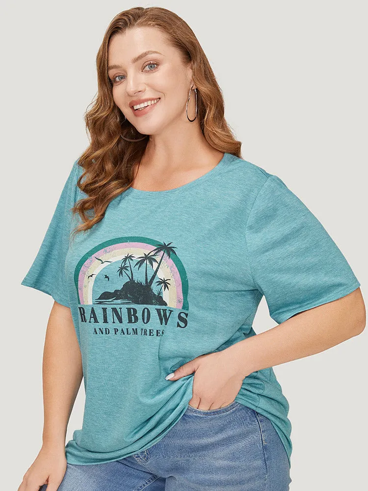 Rainbow & Letter Print Short Sleeve T-shirt sold by Bloomchic product image thumbnail 5