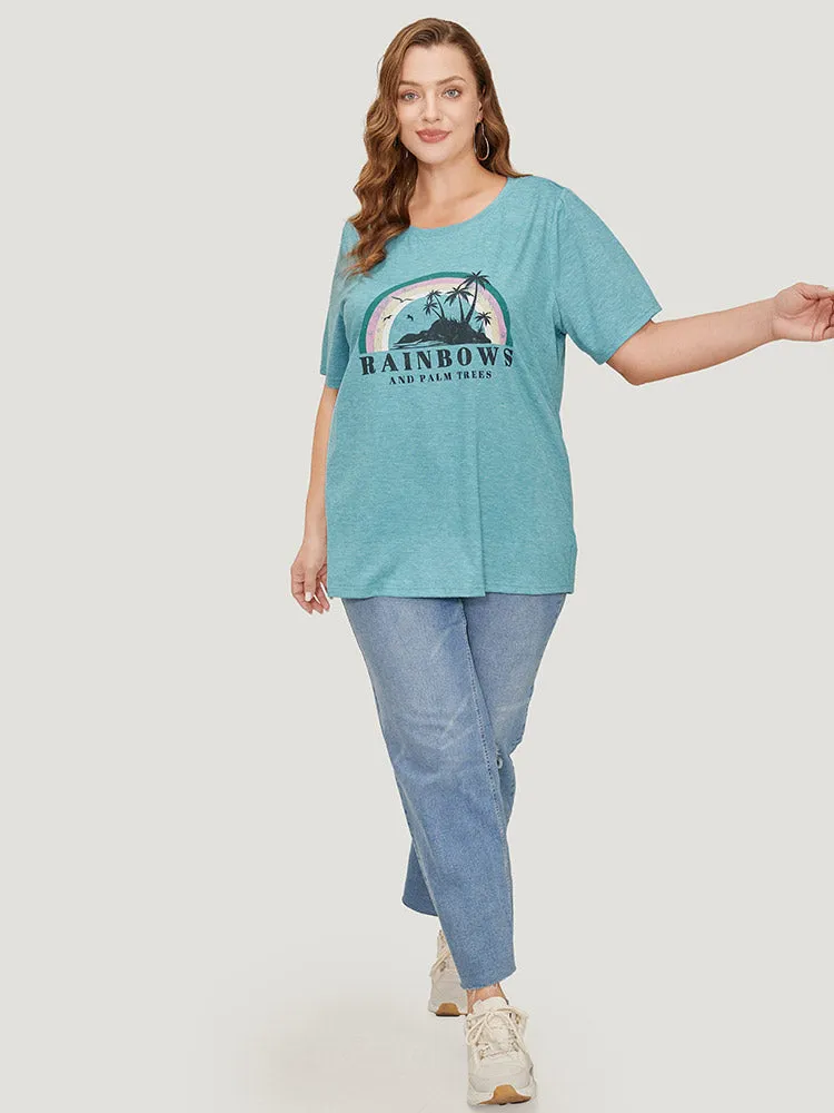 Rainbow & Letter Print Short Sleeve T-shirt sold by Bloomchic product image thumbnail 4