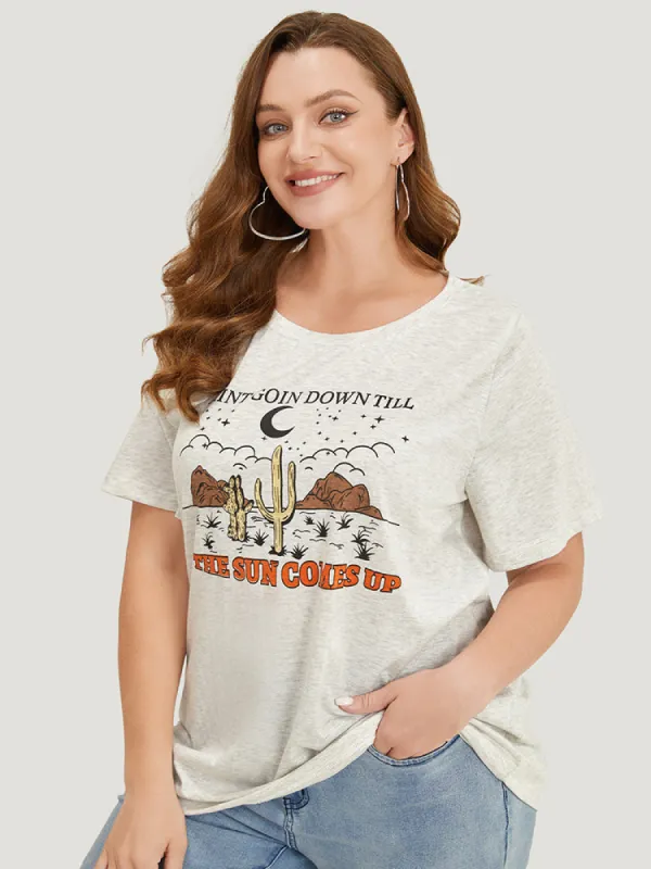 Cactus &  Letter Print Short Sleeve Graphic Tee sold by Bloomchic